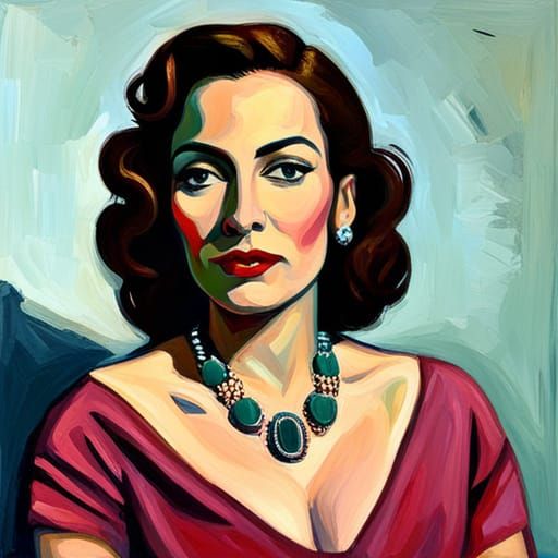 Glamorous Woman with Crocodile Necklace in Neo-Impressionist...