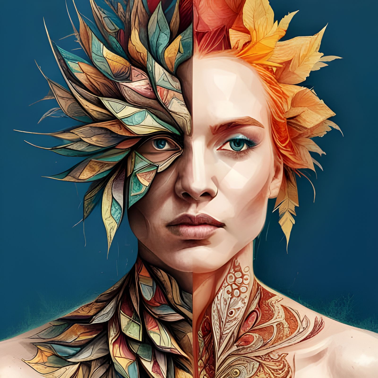 Double Exposure Origami Peacock Portrait in Digital Painting...