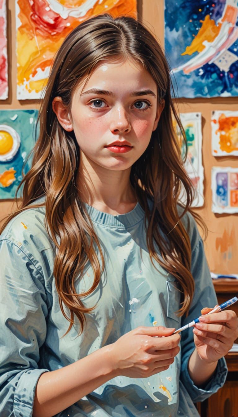 Teenager with Contraception as Gouache Painting