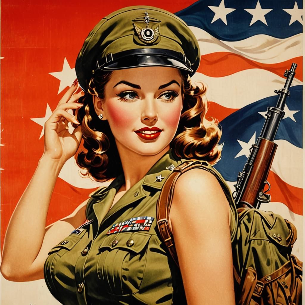 Vintage WWII Pin-Up Army Recruitment Poster