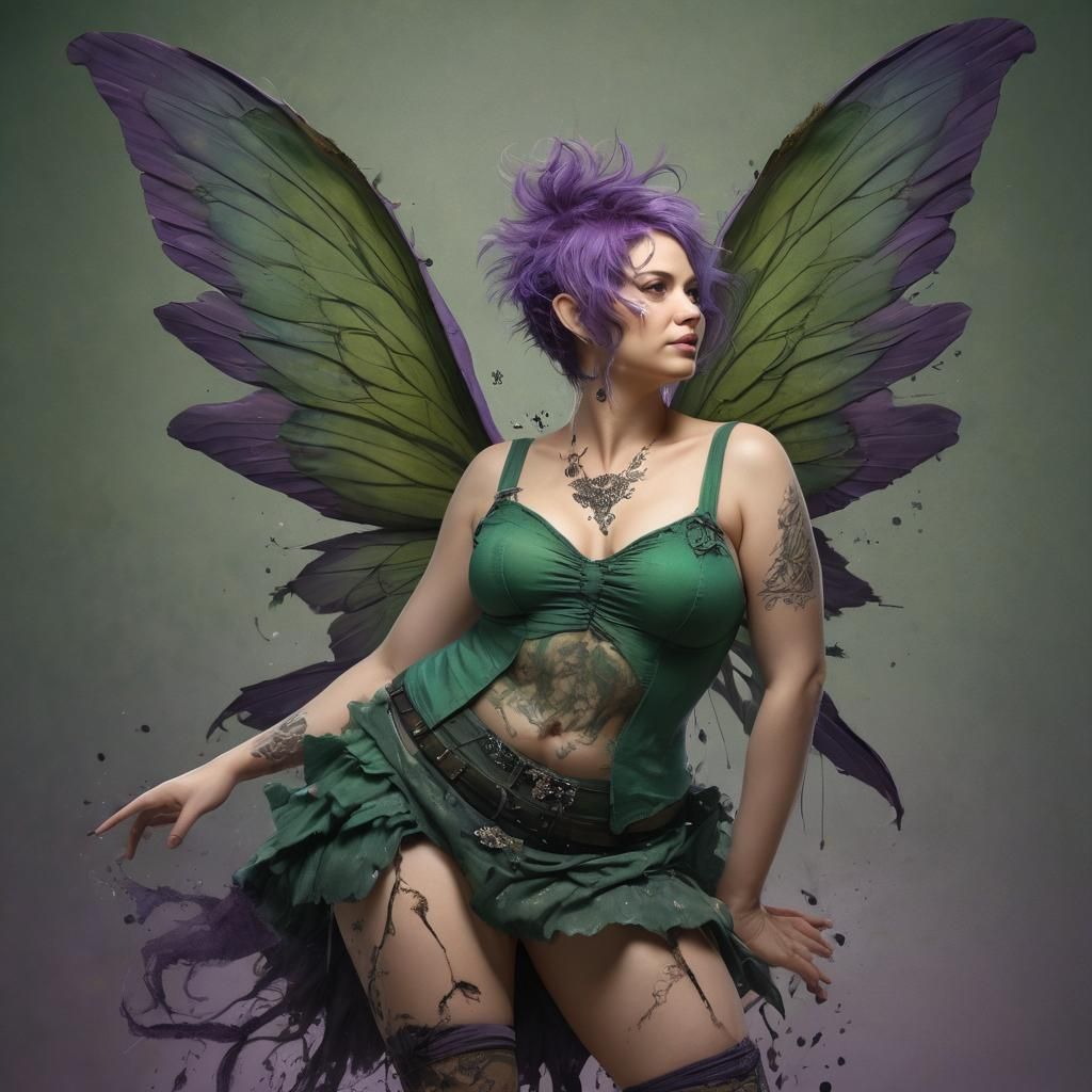 Punk Style Curvy Fairy with Green Dress