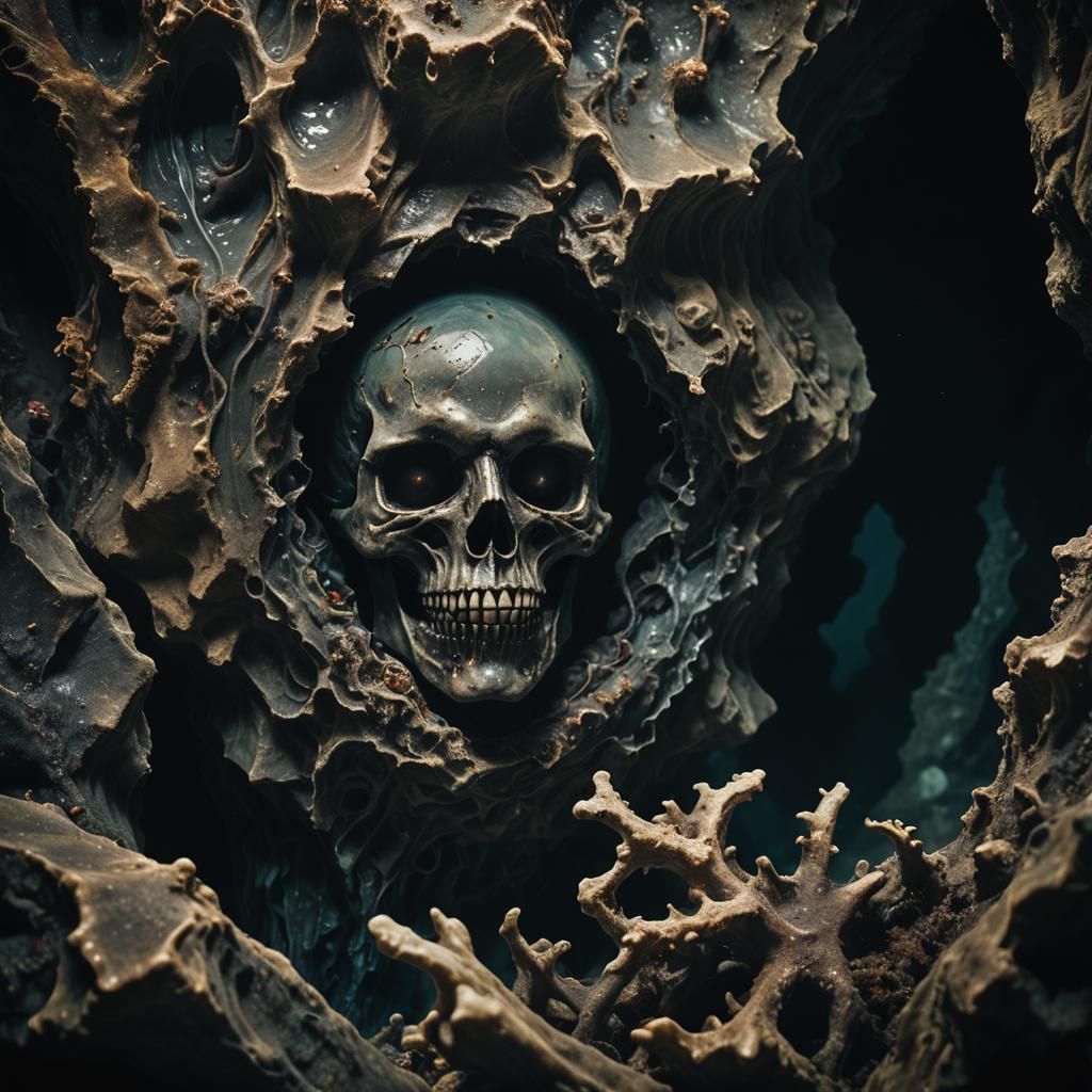 Baroque Horror: Abyssal Entity in Underwater Cave