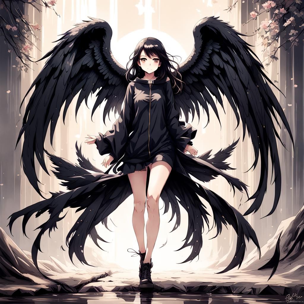 Anime Angel with Black Wings