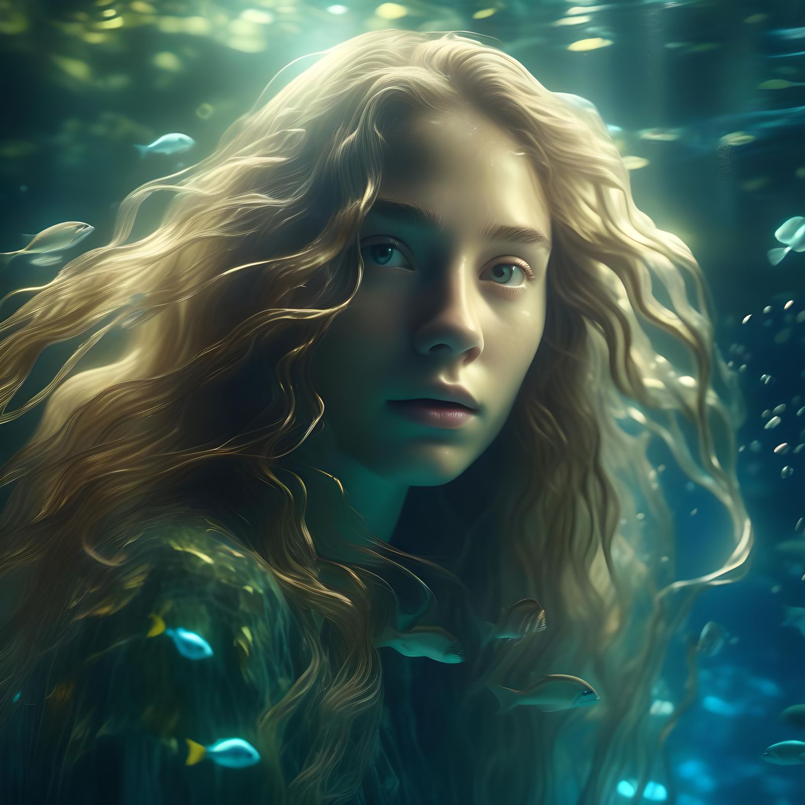 Ethereal Woman Portrait with Underwater Lighting