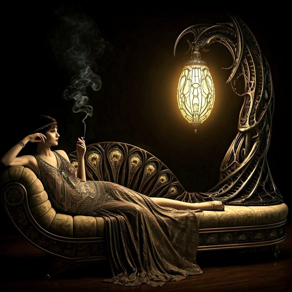 Surreal Art Deco Sofa with Giger Lamp