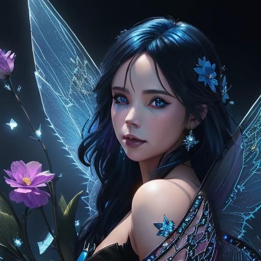 Black and Blue Fairy with Crystal Wings