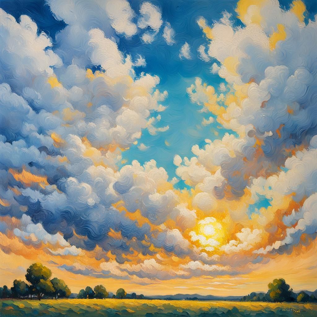 Vibrant Clouds in Neo-Impressionistic Impasto Painting