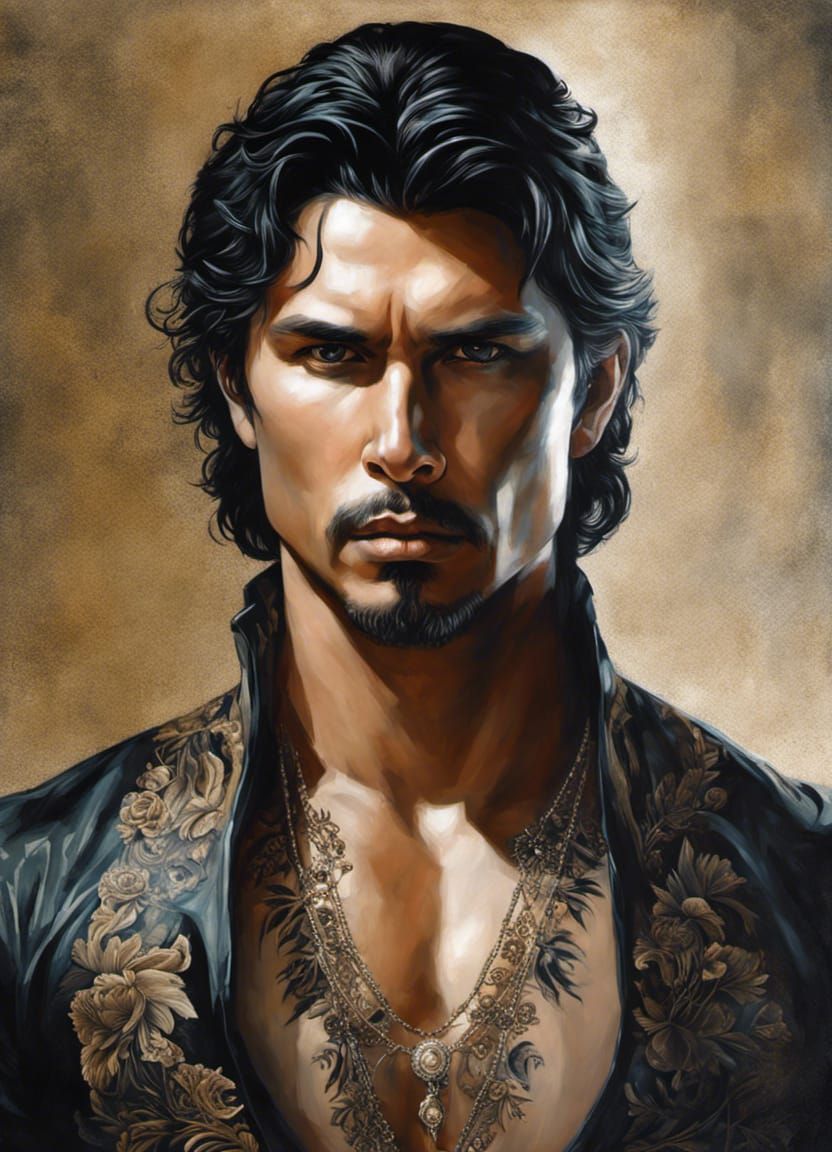 Gloomy Emo Male Portrait in Oil Painting Style