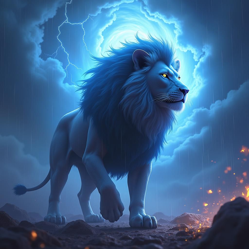 Majestic Storm Lion in Detailed Matte Painting