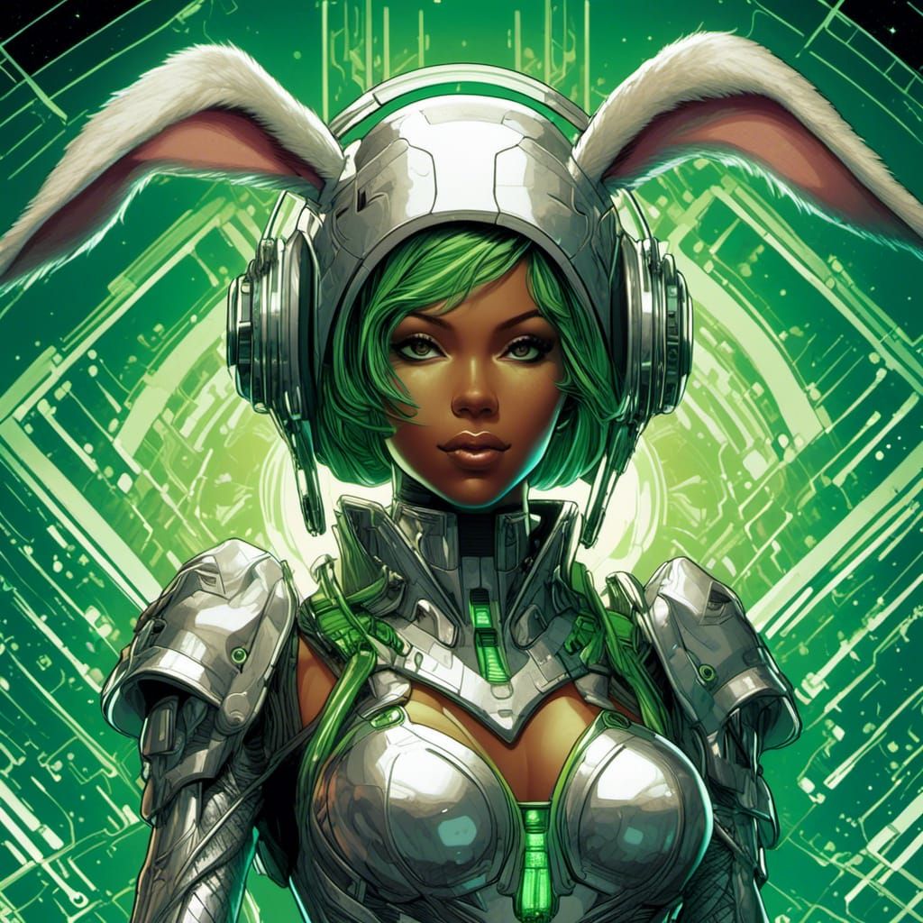 Android Bunny in Space: Comic Book Style