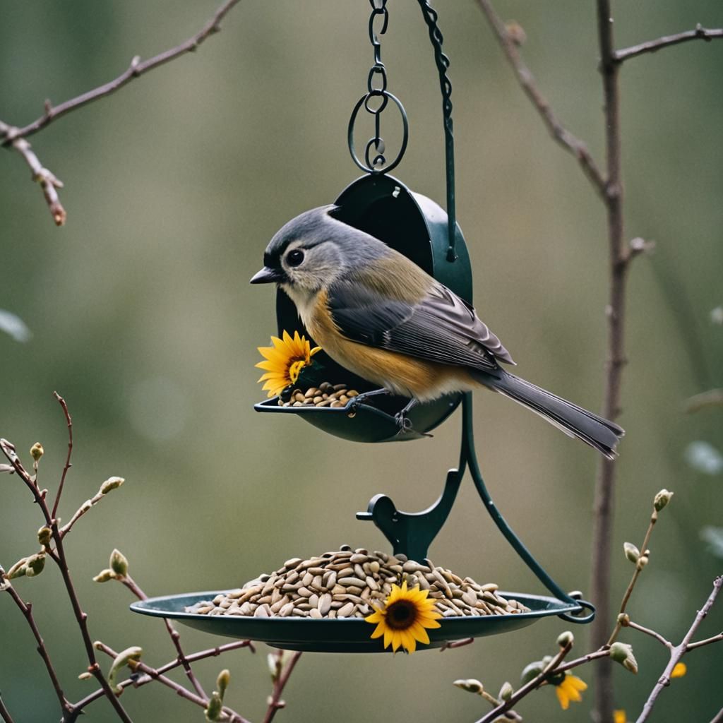 Titmice Enjoying Sunflower Seeds: Cinematic Bird Photography