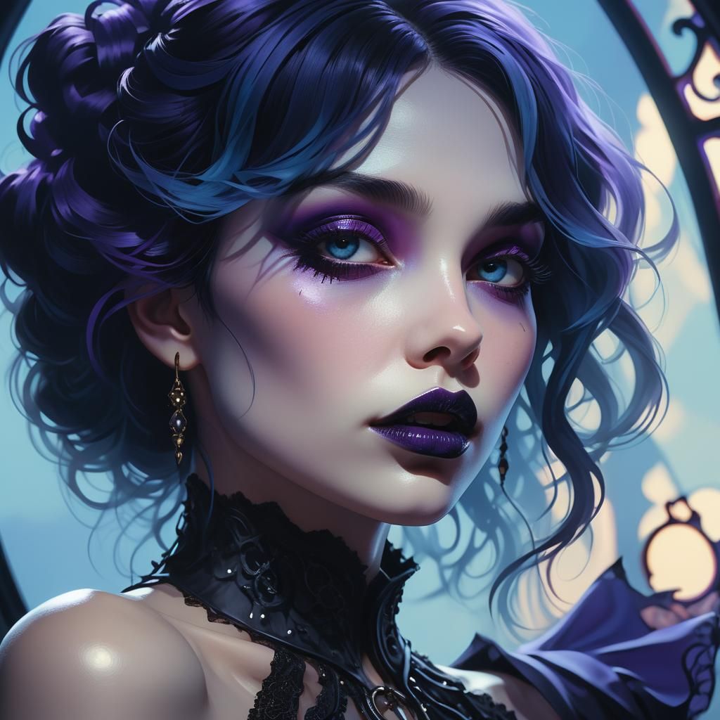 Goth Woman Silhouette with Violet Color Palette