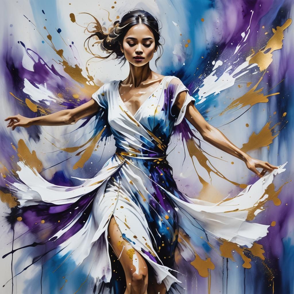 Elegant Dancer in Splattered Ink: Expressionist Art