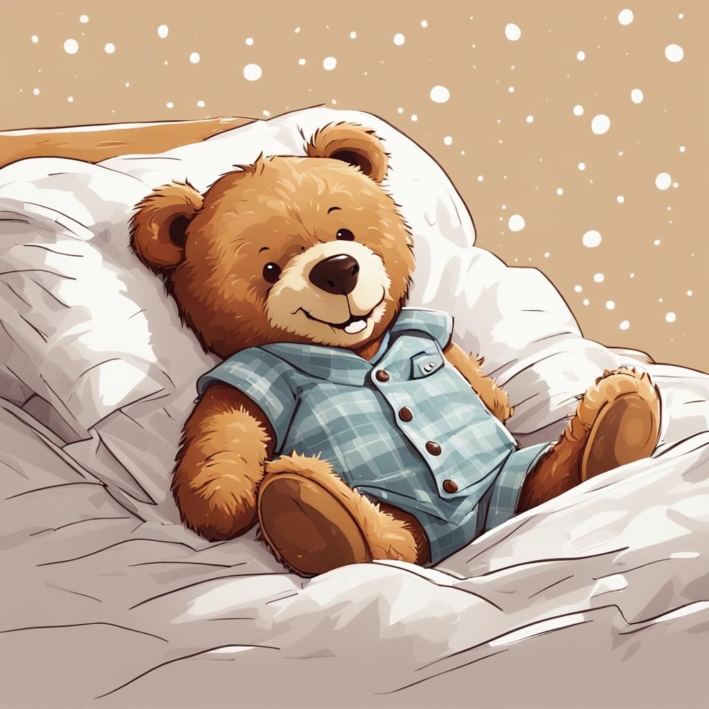 Joyful Teddy Bear Laughing in Bed