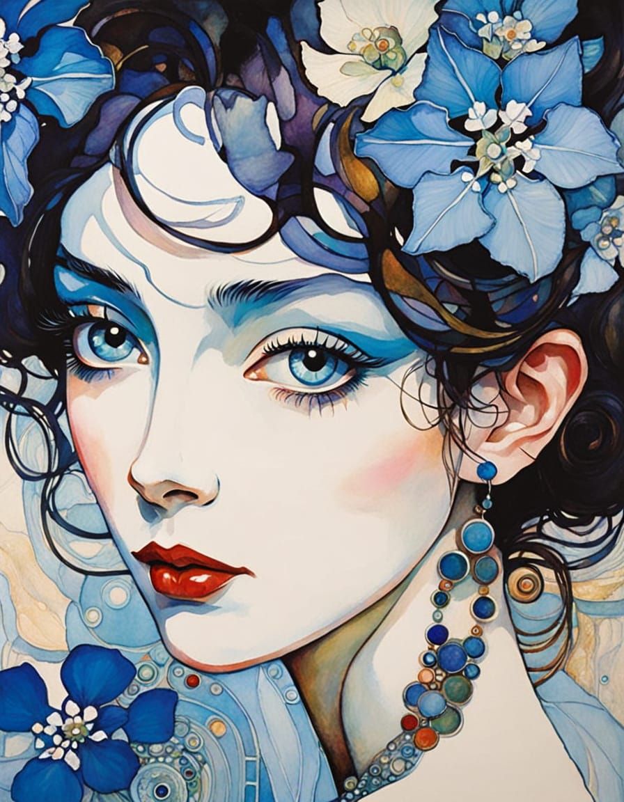 Ethereal Delphinium Close-up in Mixed Media Style