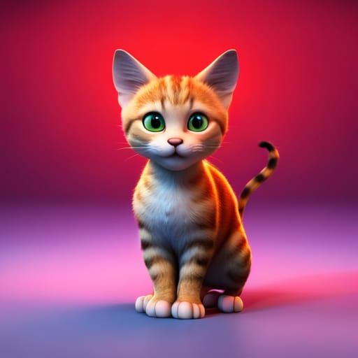 Red Tabby Kitten in 3D Digital Art Style