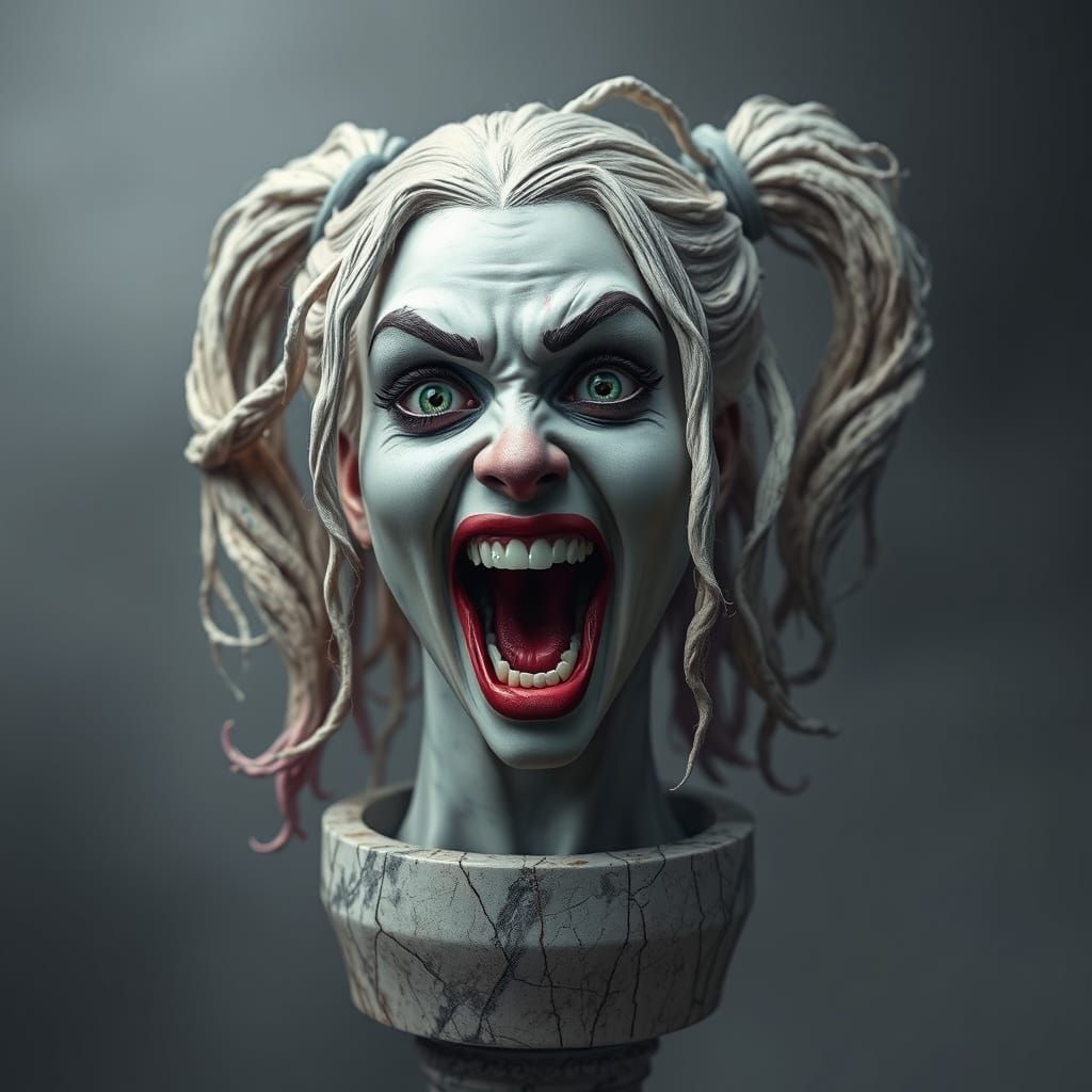 Harley Quinn Marble Sculpture in Cyberpunk Style