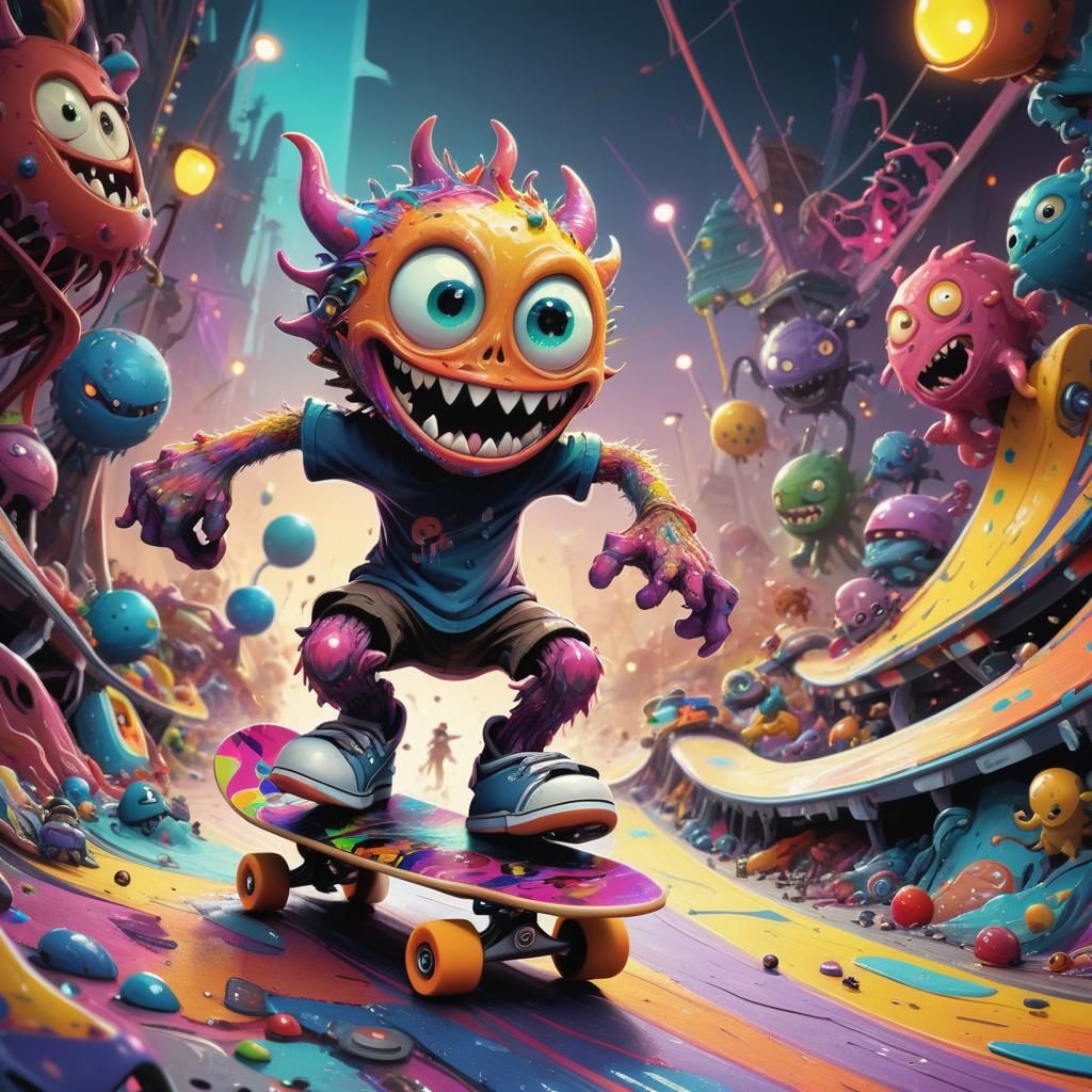 Skateboarding Doodle Guy in Giant Toy Monster World