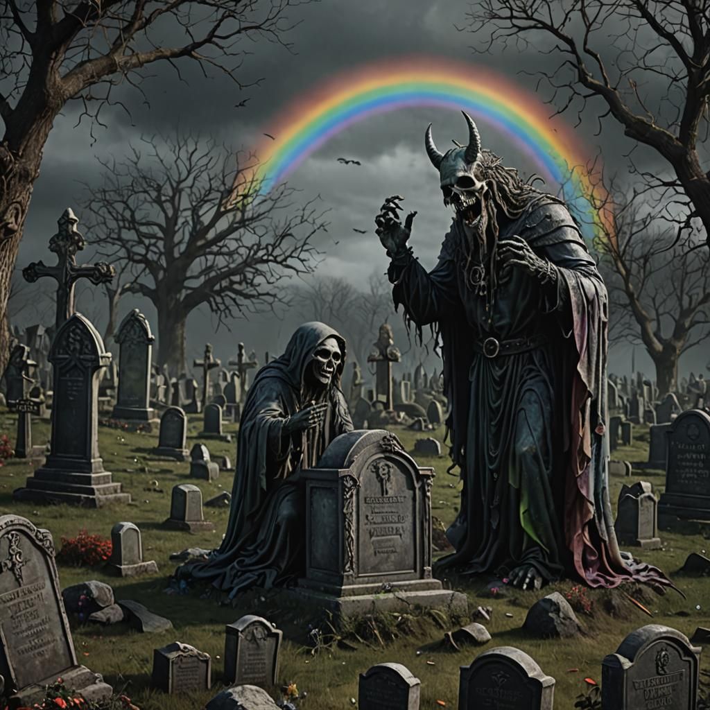 Gothic Horror: Rainbow Monster in Graveyard