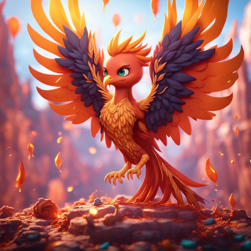 Chibi Phoenix Birthday: Detailed Fantasy Art