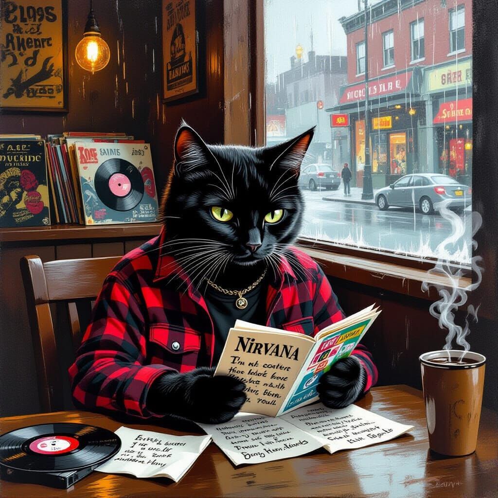 Black Cat in Coffee Shop, Neo-Expressionist Style