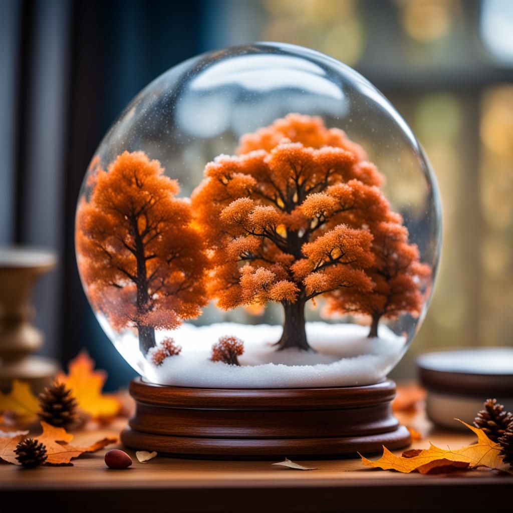 Autumn Trees Diorama Inside Snow Globe Photo