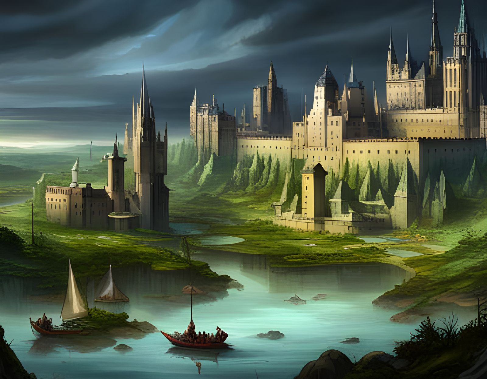 Distant View of a Grand Medieval Fantasy City