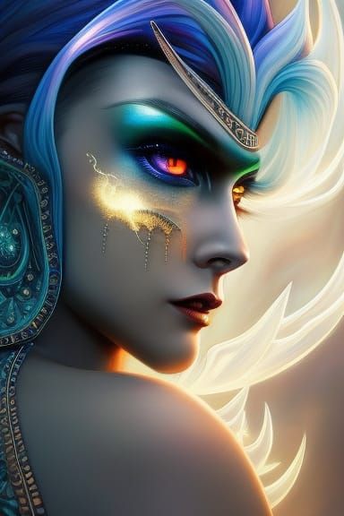 Beautiful Sorceress Portrait with Smoke Magic