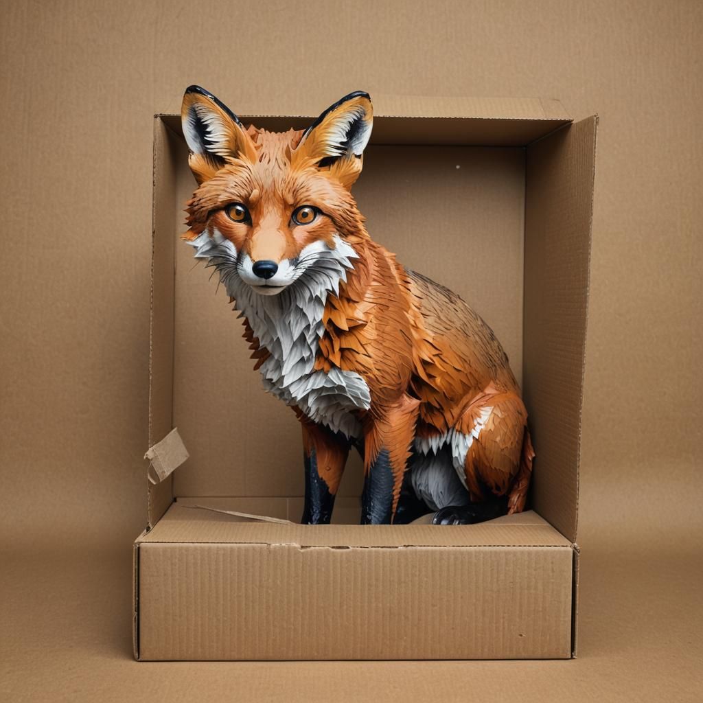 Hyperrealistic Fox in a Box Concept Art