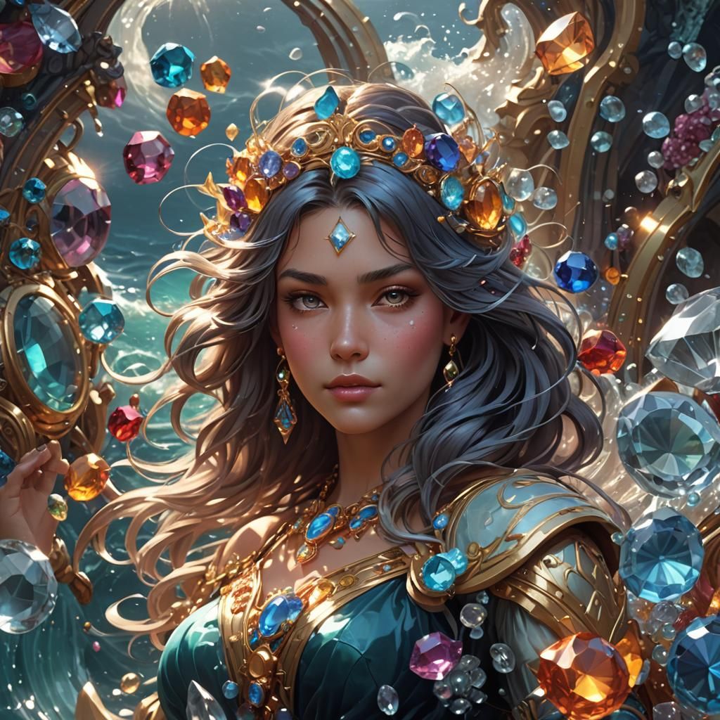 Gem Ocean Queen Portrait in Hyperdetailed Digital Art