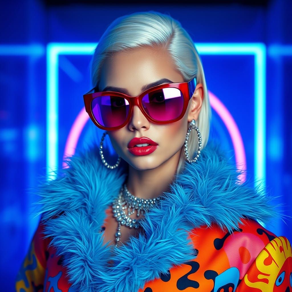 Glamorous Retro-Futuristic Fashion Portrait in Neon Colors