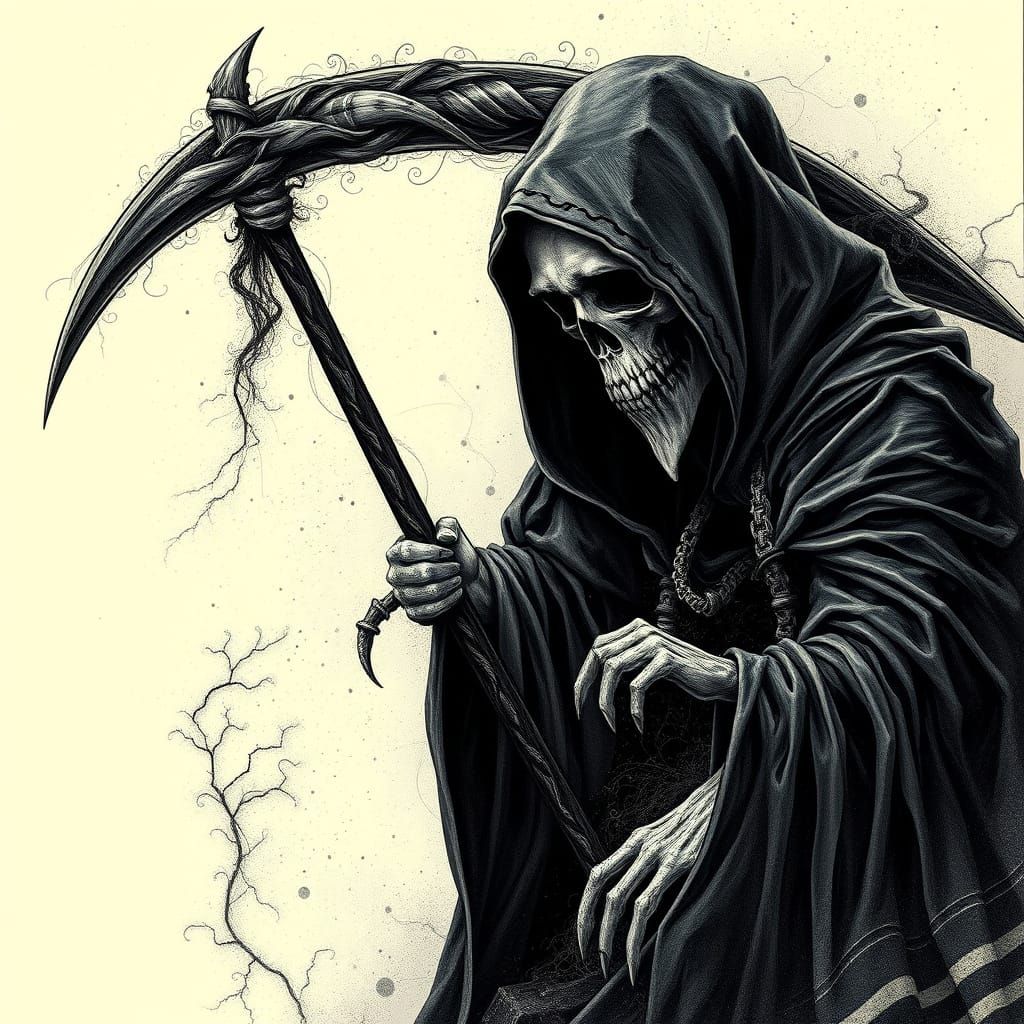 Surreal Grim Reaper Emerges from Fractal Wave Function