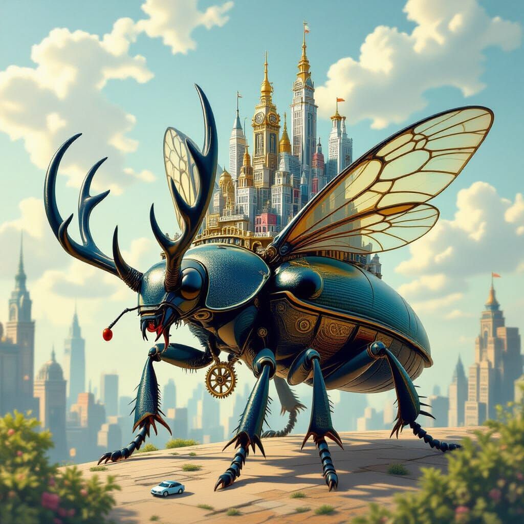 Clockwork Beetle Transports a Miniature Metropolis