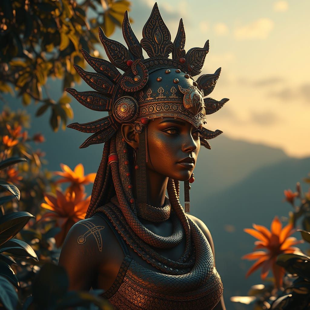 Minoan Snake Goddess in a Futuristic Paradise