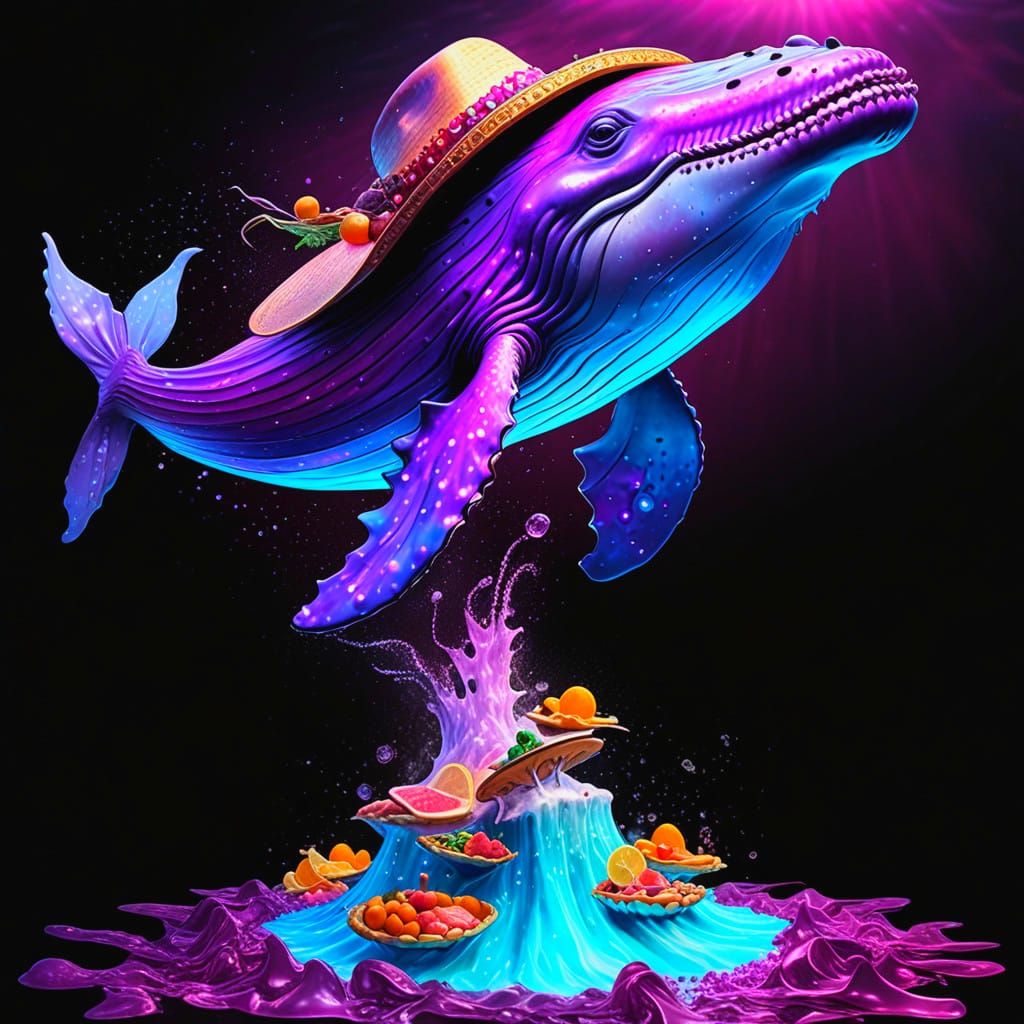 Ethereal Purple Whale in a Cosmic Sombrero Splash