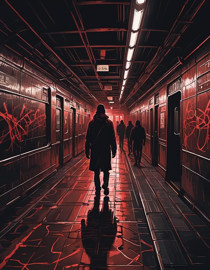 Dark Subway Station with Shadowy Figures