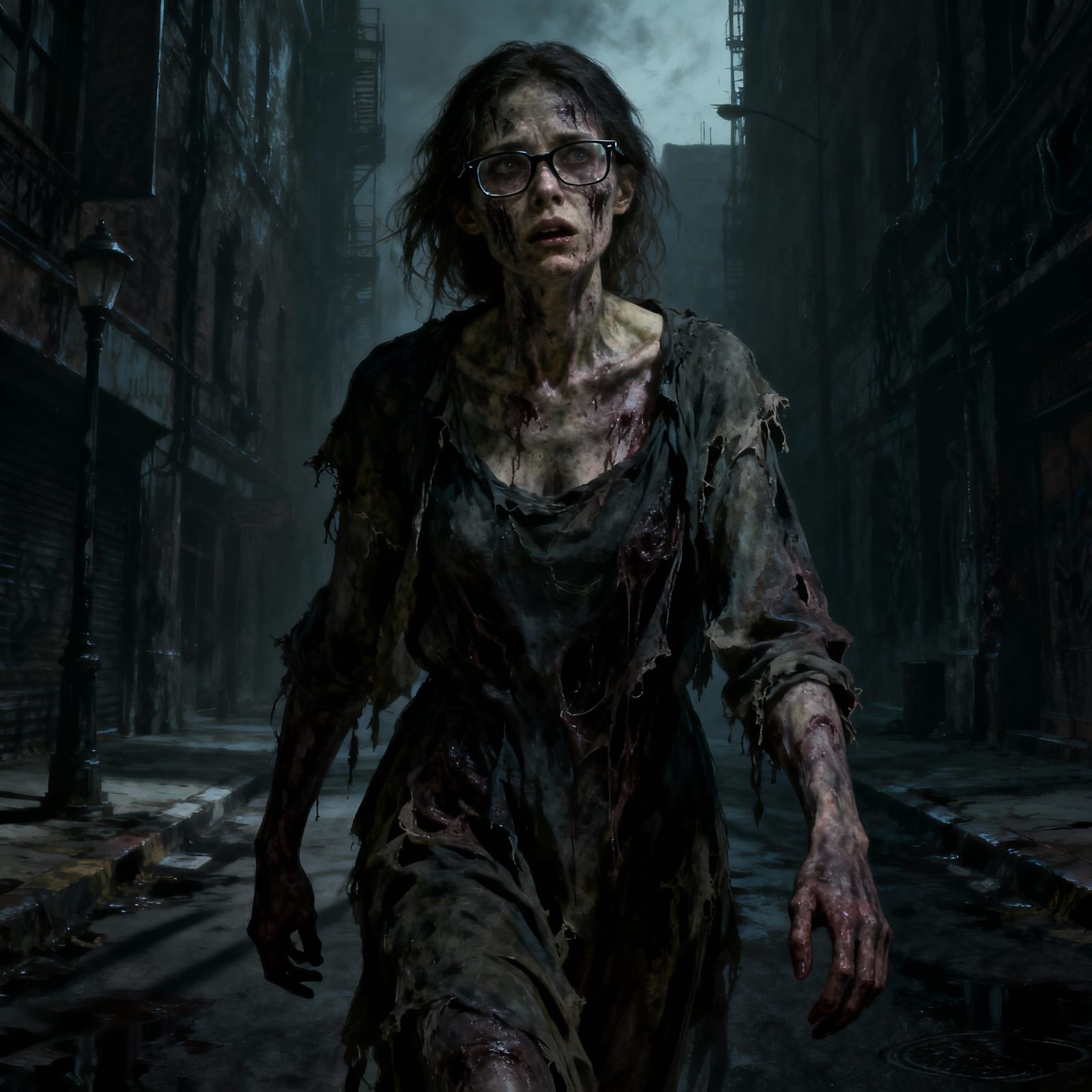 Zombie Woman in Gritty Horror Concept Art Style