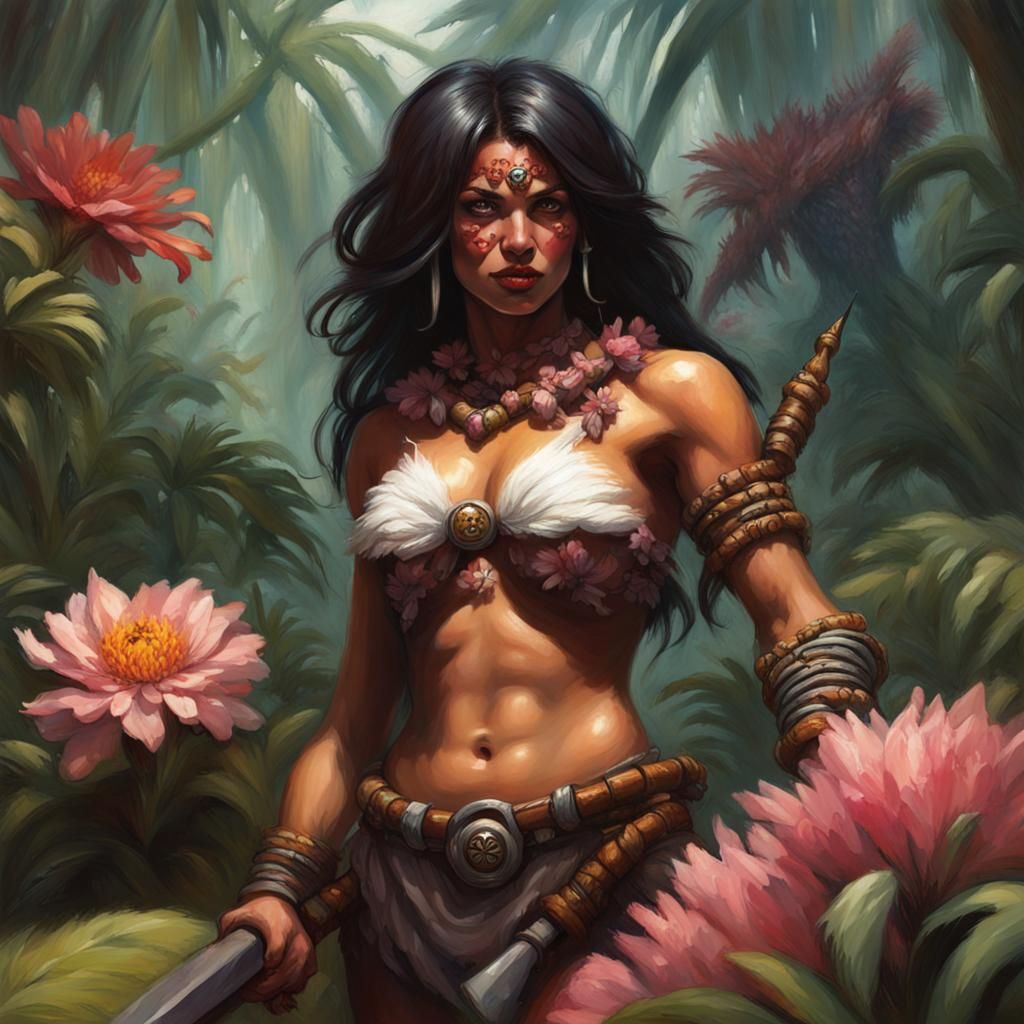 Sinister Weretiger Barbarian in Flower Jungle