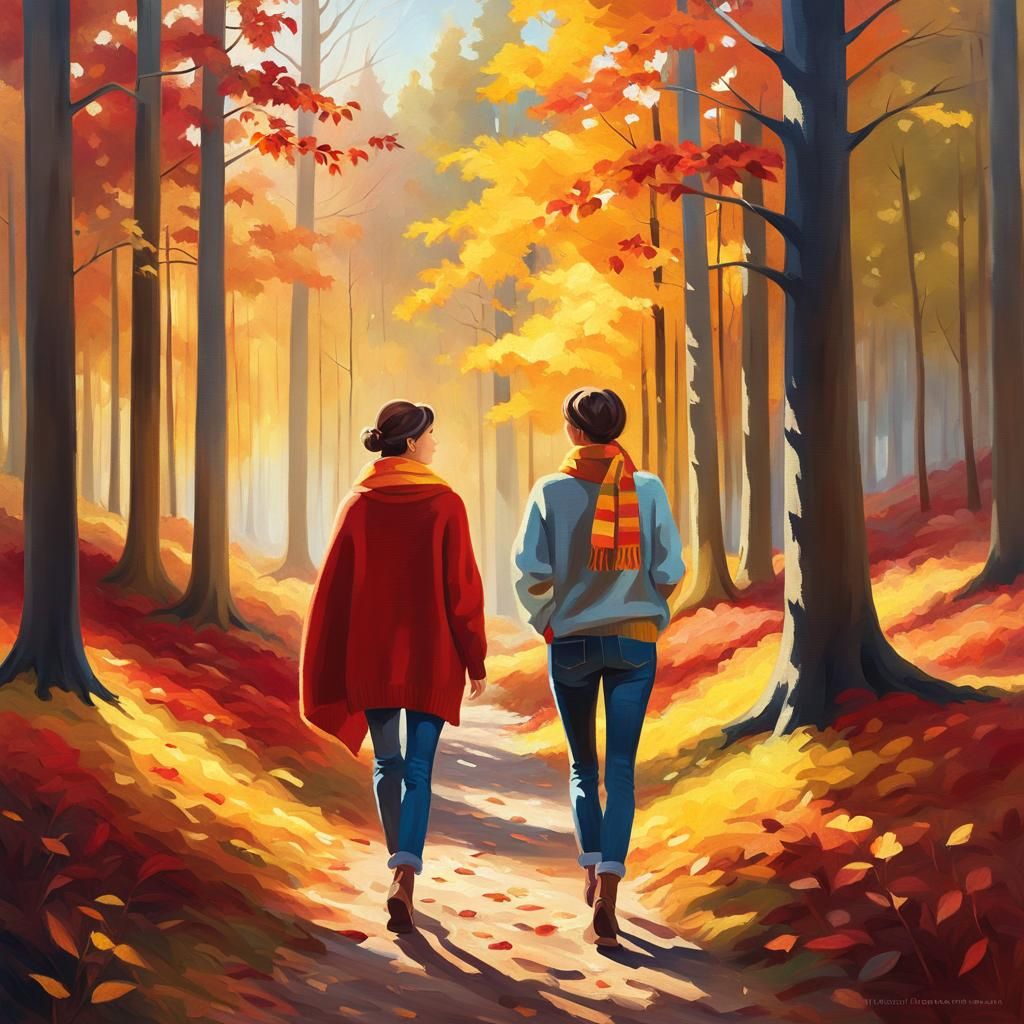 Woman in Autumn Forest: Impressionist Oil Painting