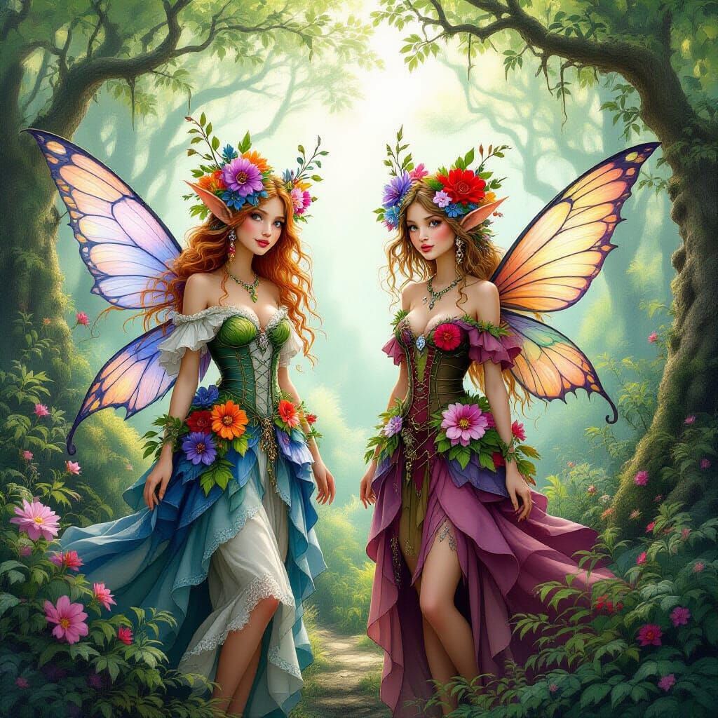 Fairies in Mystical Forest, a Whimsical Scene