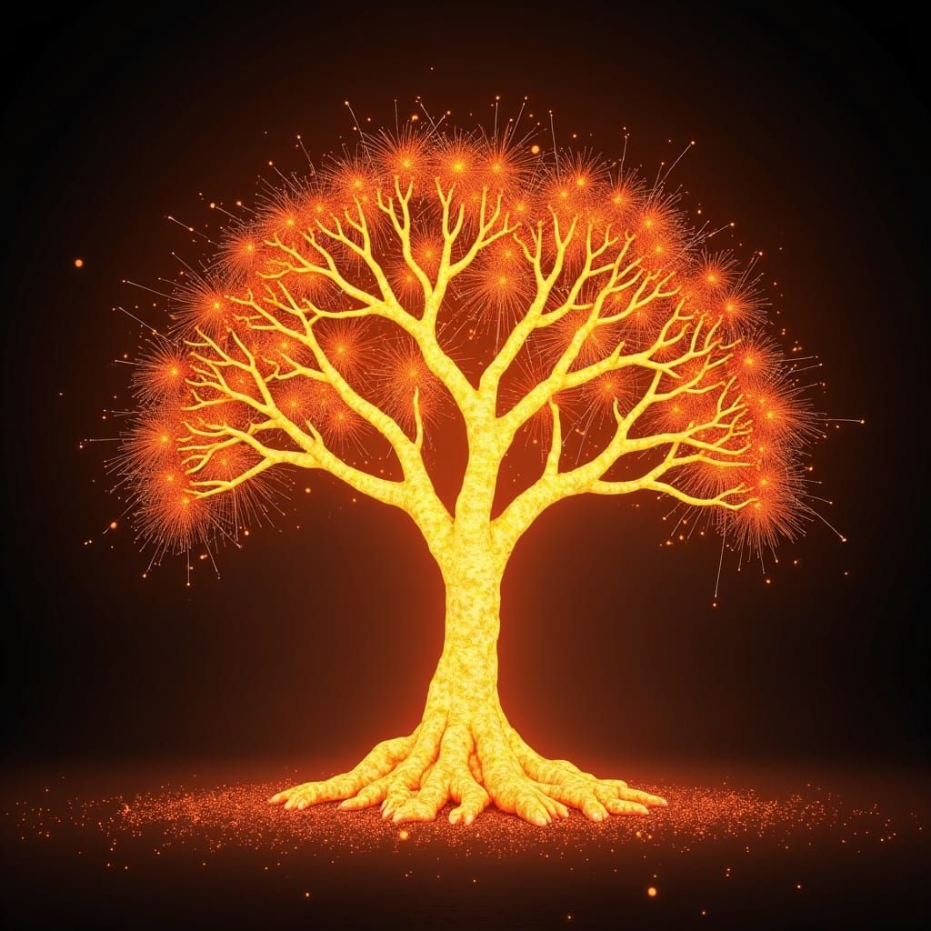 Molten Metal Tree of Life in Fiery Sparks
