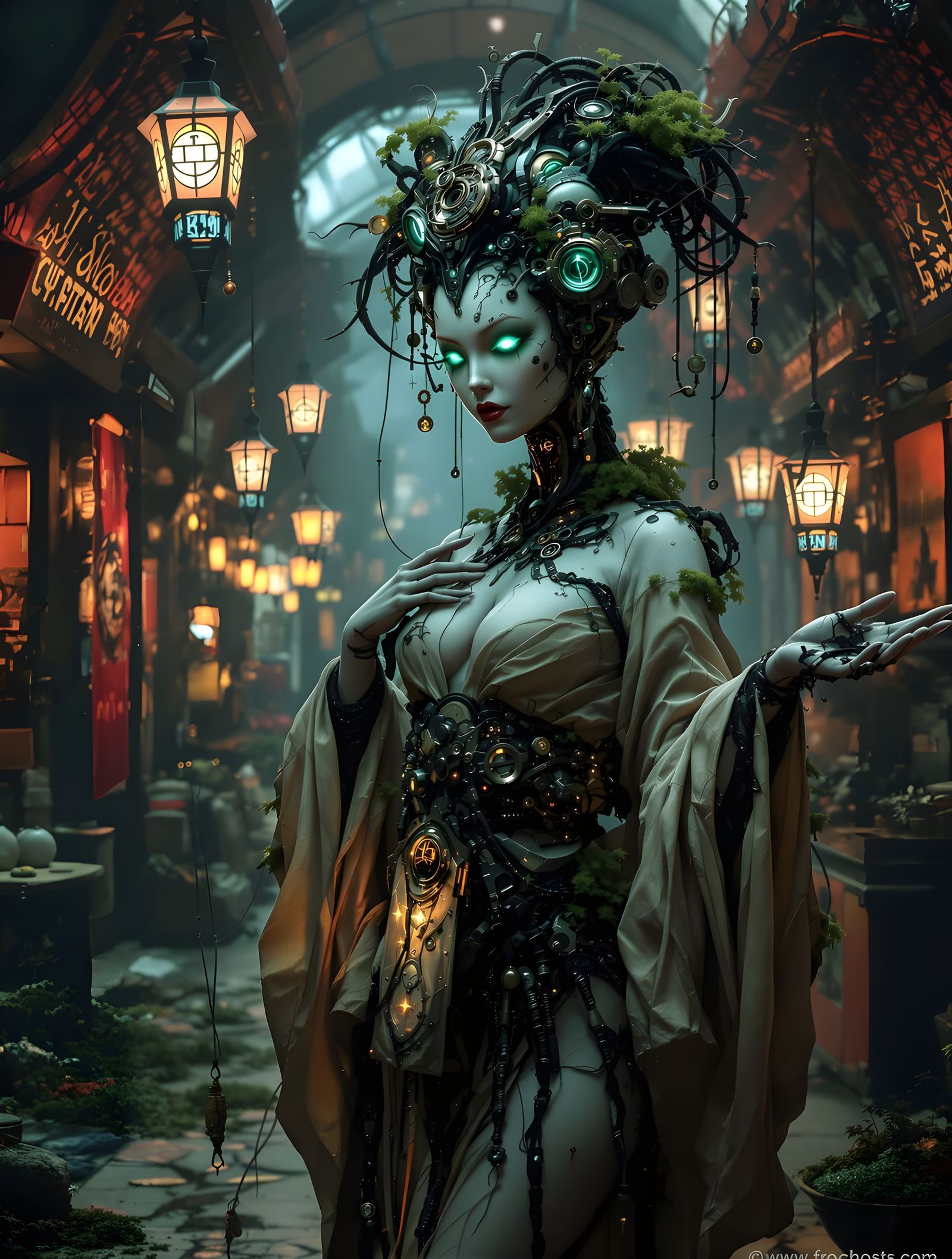 Biomechanical Geisha in Decaying Alien Bazaar