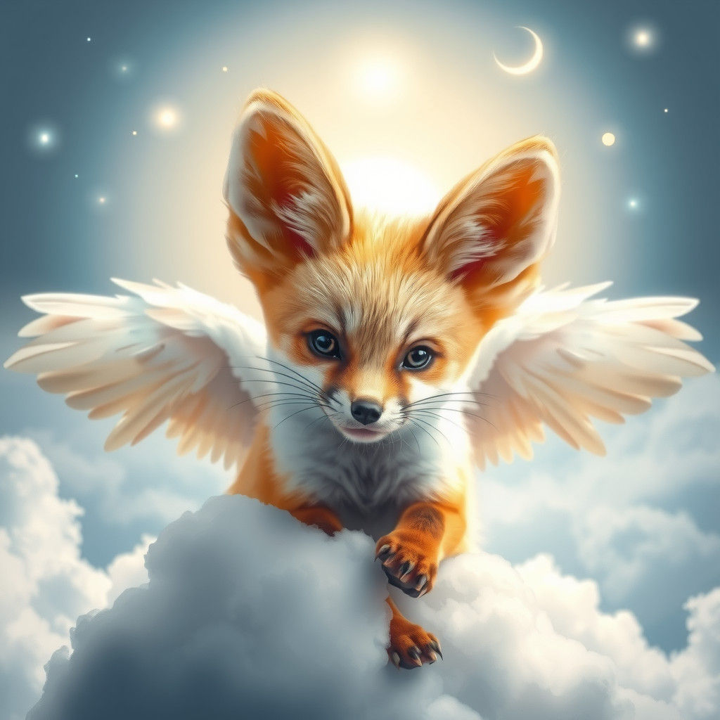 Fennec Fox with Eagle Wings in Celestial Aura