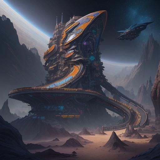 Asymmetrical Rollercoaster in Space: Detailed Matte Painting