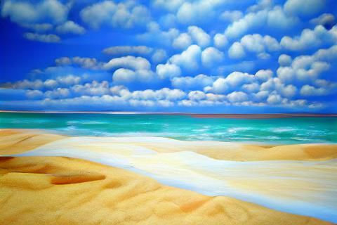 Colorful Oil Painting of Sandy Beach and Sky