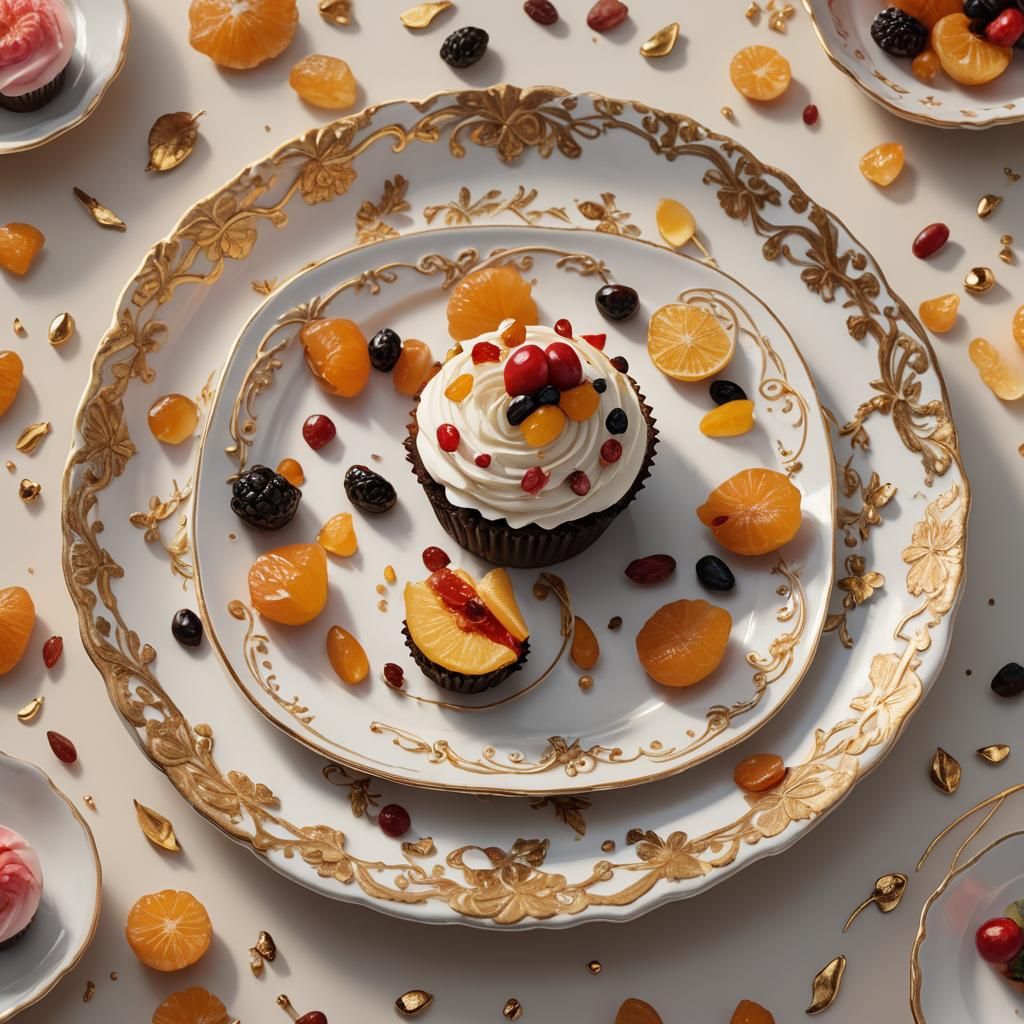 Hyper-Realistic 3D Anime Cupcake with Dried Fruits