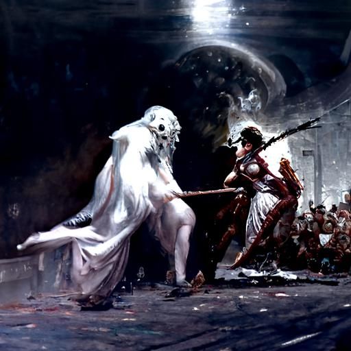 Athena vs Artemis: Horror-Inspired Battle Scene