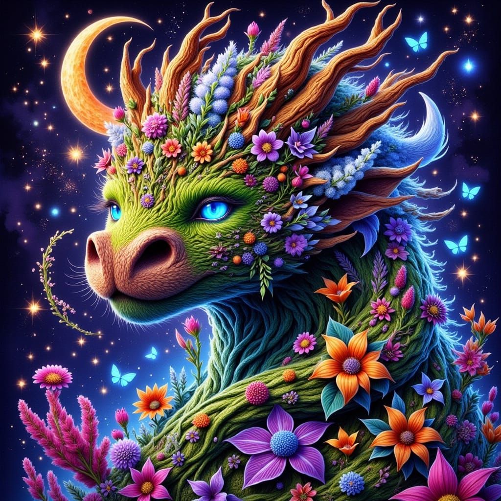 Dark Whimsical Monster in Cosmic Colors
