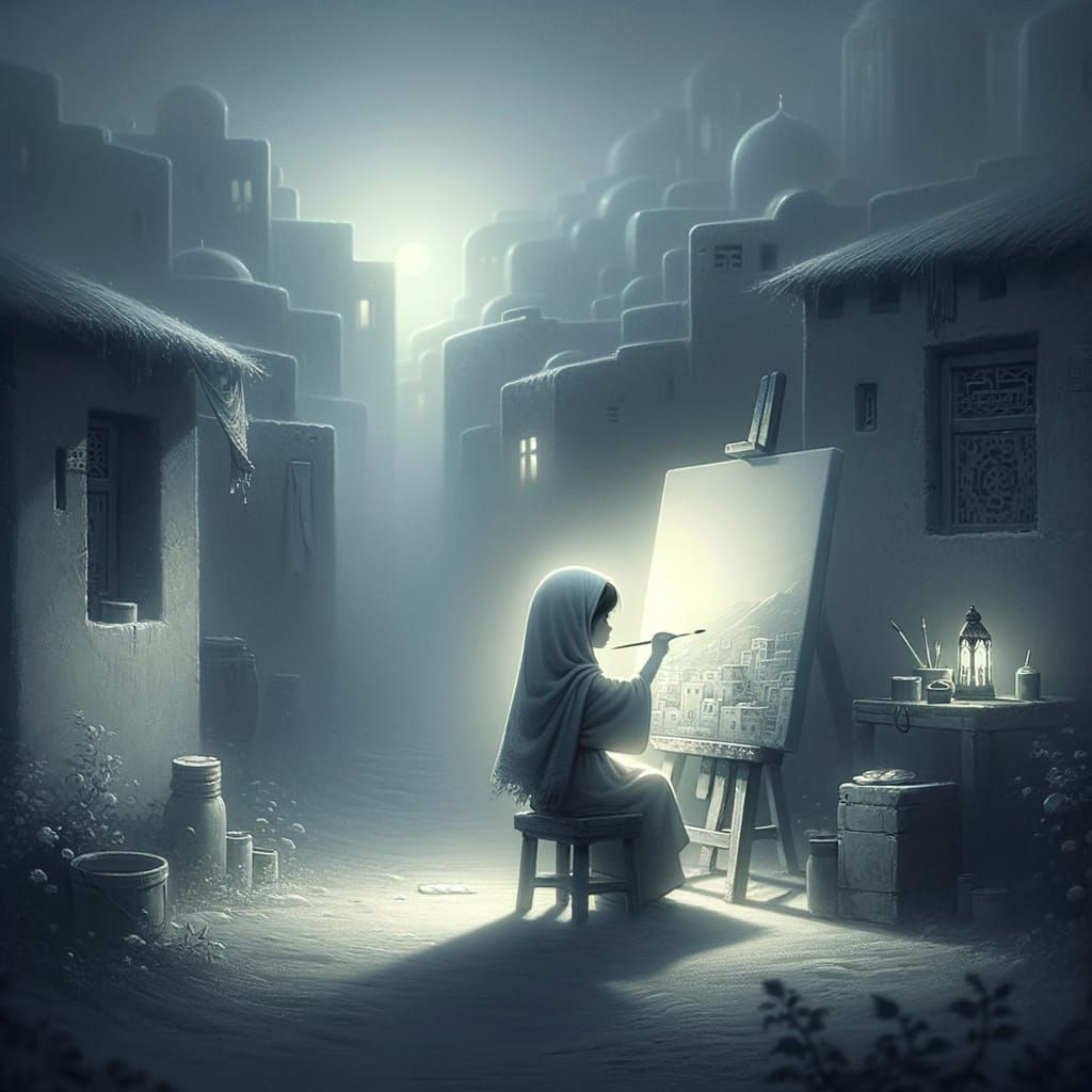 Artist Laila Paints in a Glowing, Grey Village