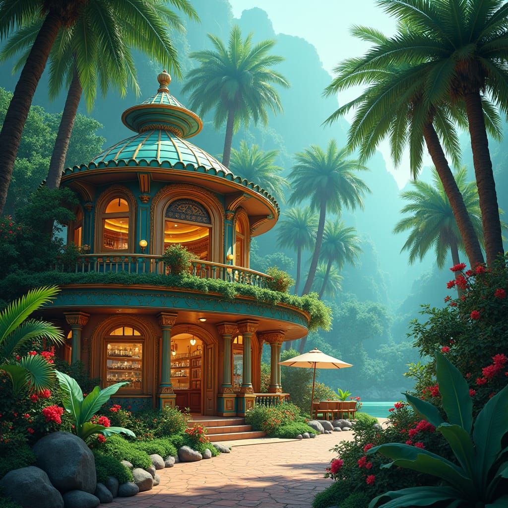 Lush Jungle Cafe in Futuristic Style